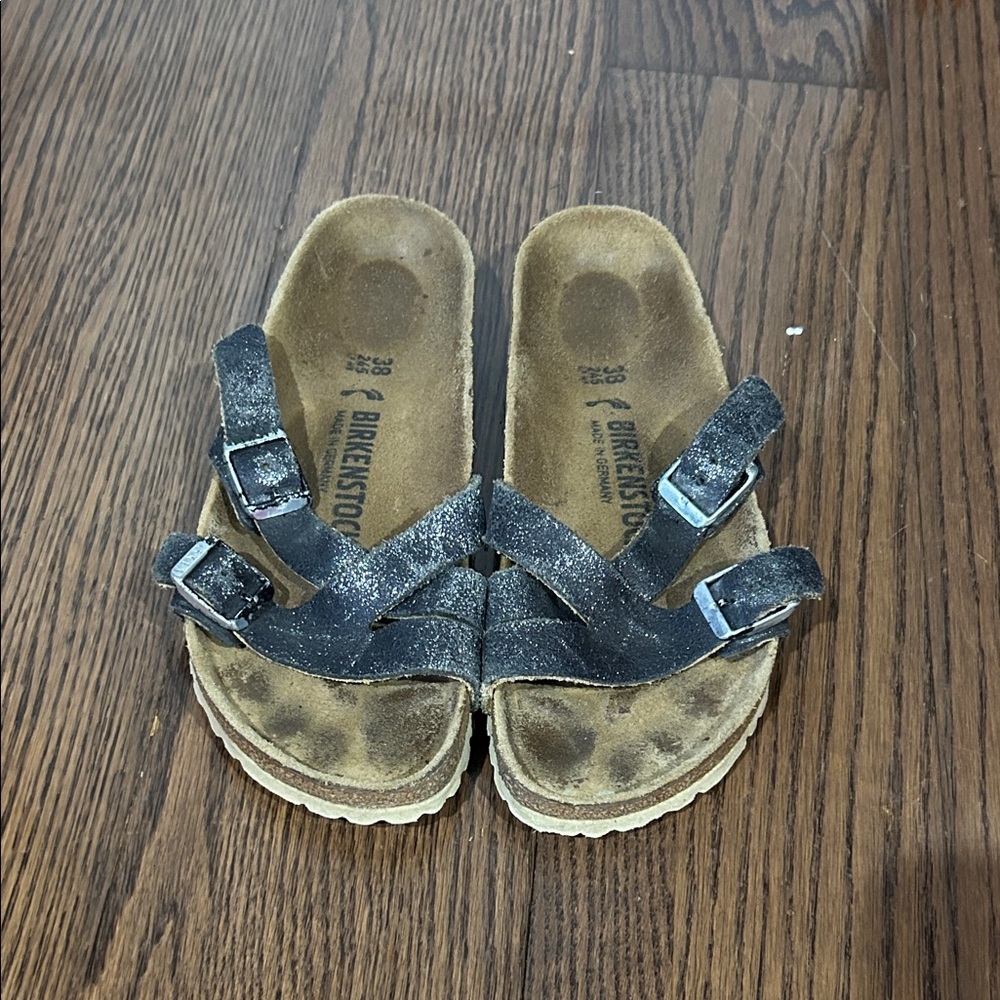 Birkenstock Black Silver Crisscross Two-Strap Sandals